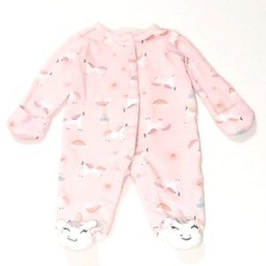 Carter's footed onesie in pink and white unicorn print US nb